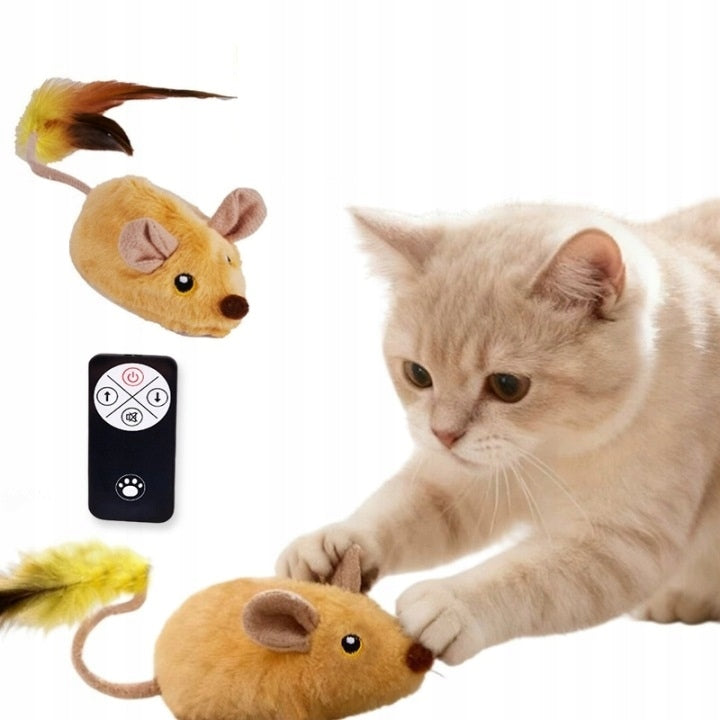 YELLOW CAT MOUSE REMOTE CONTROLLED USB RECHARGEABLE MOBILE TOY