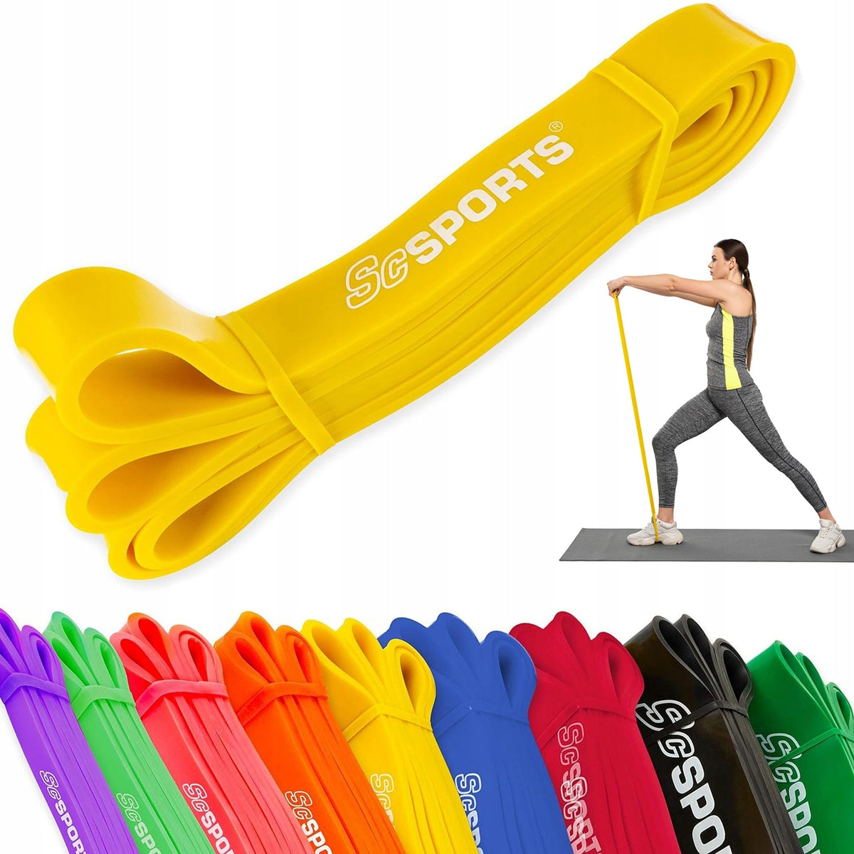 YELLOW RUBBER TRAINING RESISTANCE FITNESS TAPE FOR RESISTANCE EXERCISES Color yellow