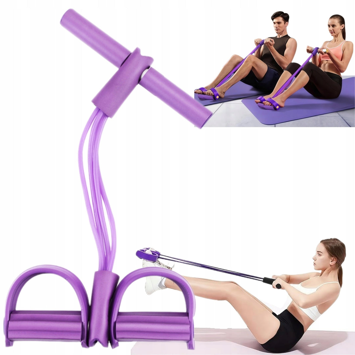 YOGA ELASTIC ROPE YOGA RUBBER RESISTANCE STRAP-PURPLE 4IN1