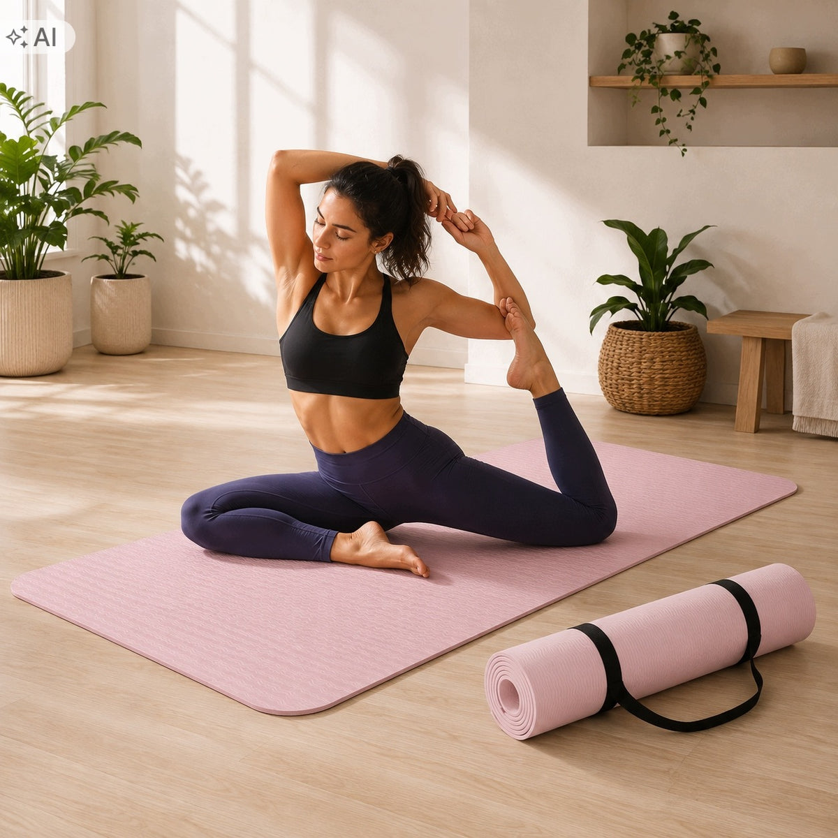 YOGA EXERCISE MAT FITNESS TRAINING GYMNASTICS SOLID HANDLE FOAM Packaging status original