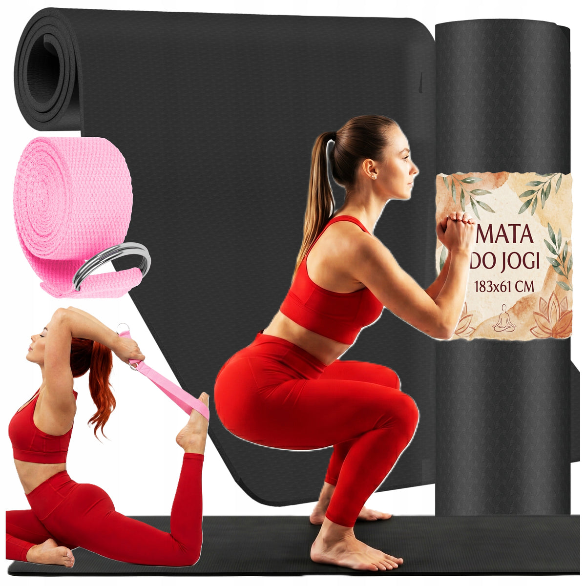 YOGA EXERCISE MAT GYMNASTIC TRAINING FITNESS 1,5cm + YOGA STRAP