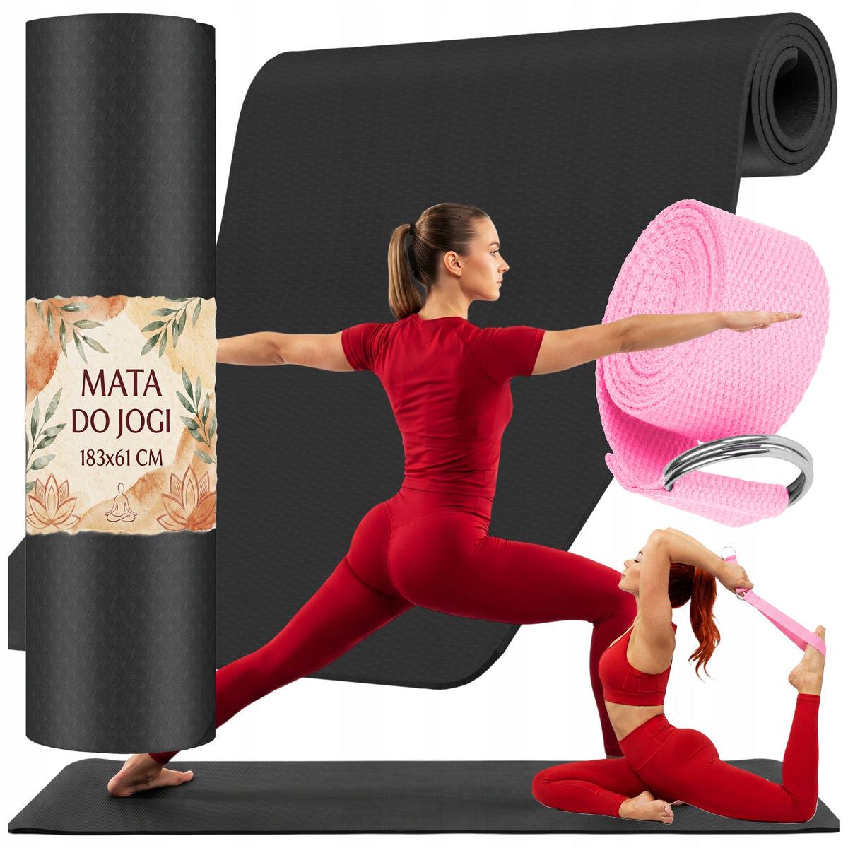 YOGA EXERCISE MAT GYMNASTIC TRAINING FITNESS 6mm + YOGA STRAP