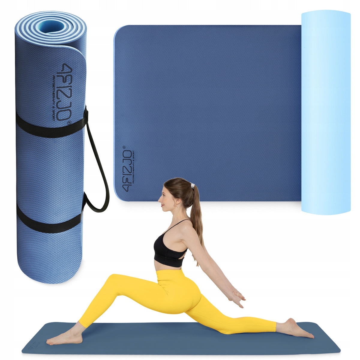 YOGA FITNESS EXERCISE MAT DOUBLE SIDED NON-SLIP SOFT HANDLE 6MM