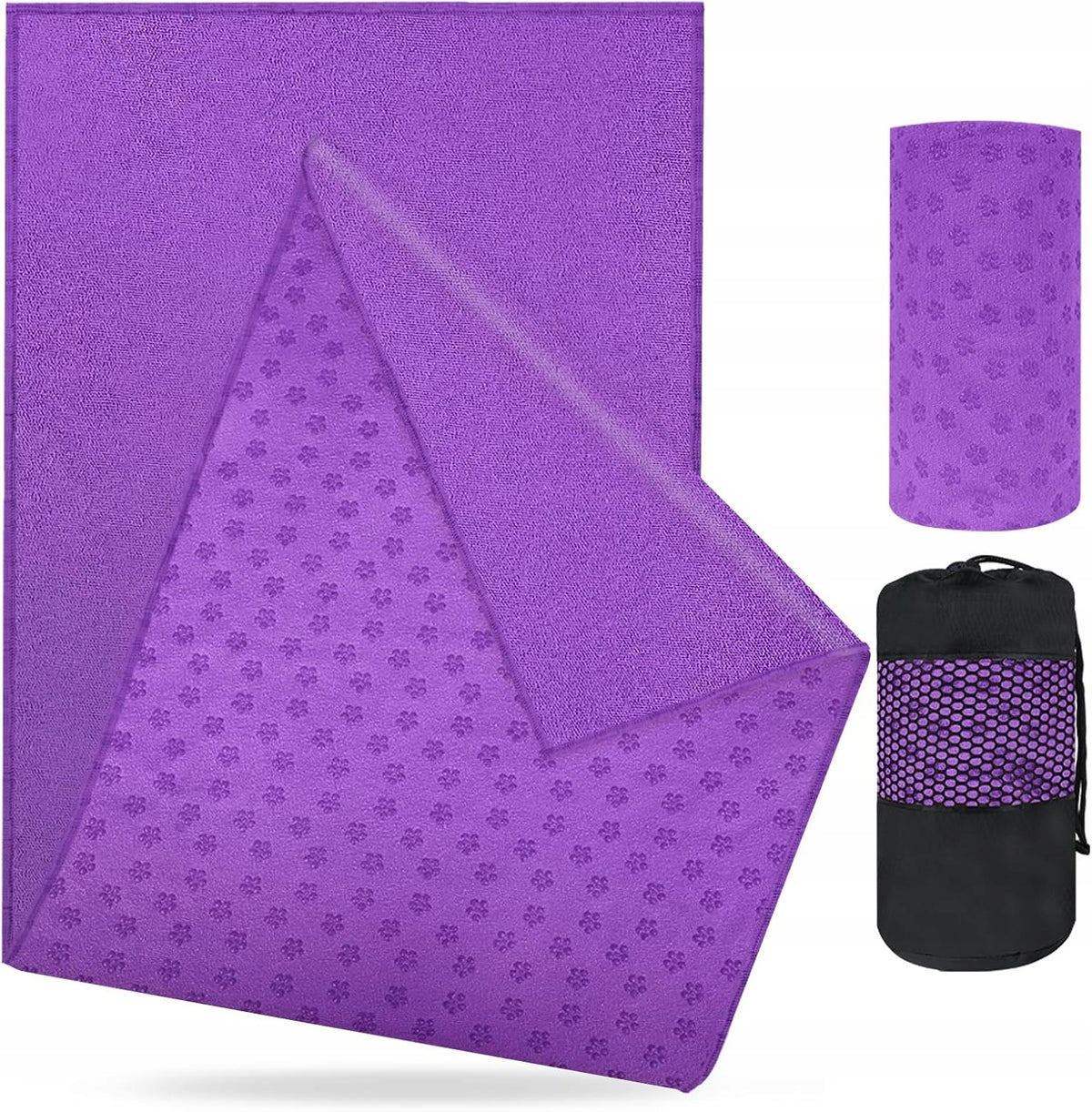 YOGA TOWEL MAT BREATHABLE FOLDING NON-SLIP PURPLE 183x63CM