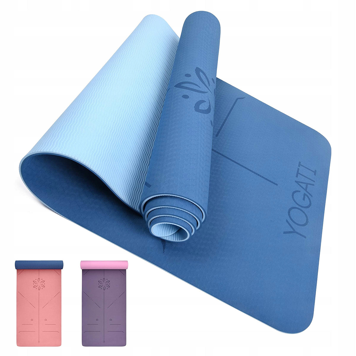 YOGATI Exercise Mat 183 cm x 61 cm Blue Double Sided Perforated