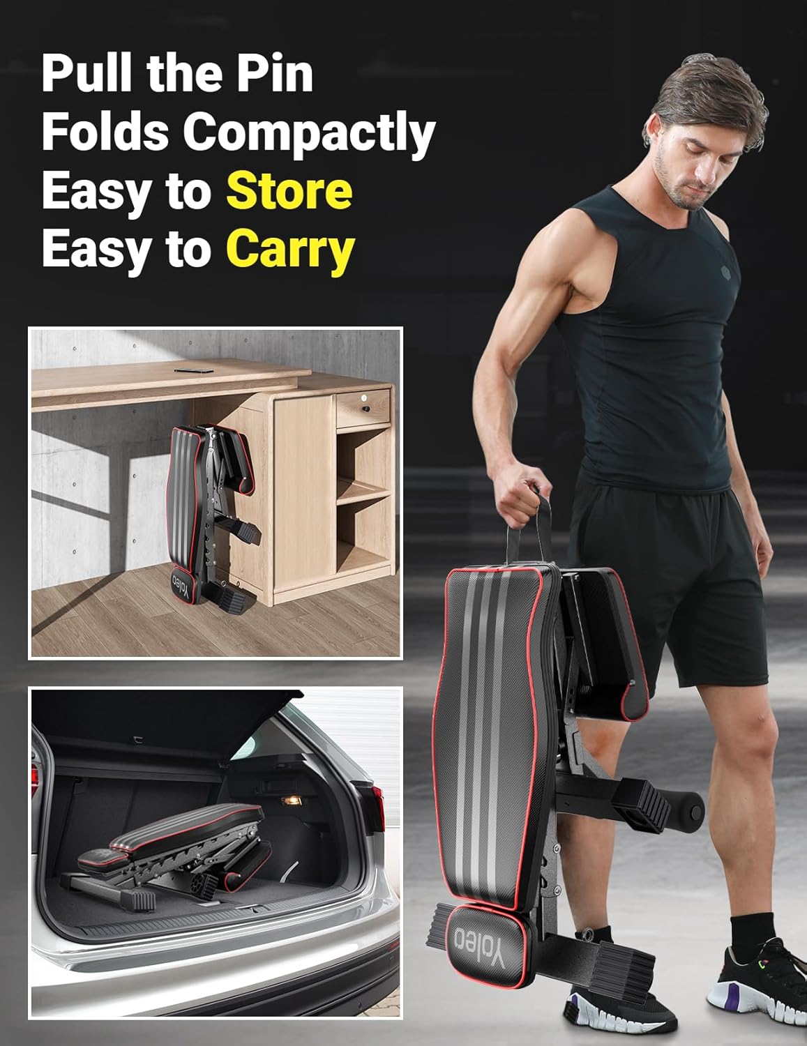 YOLEO Folding Weight Bench Multifunctional with Extended Back and Head Brand Yoleo