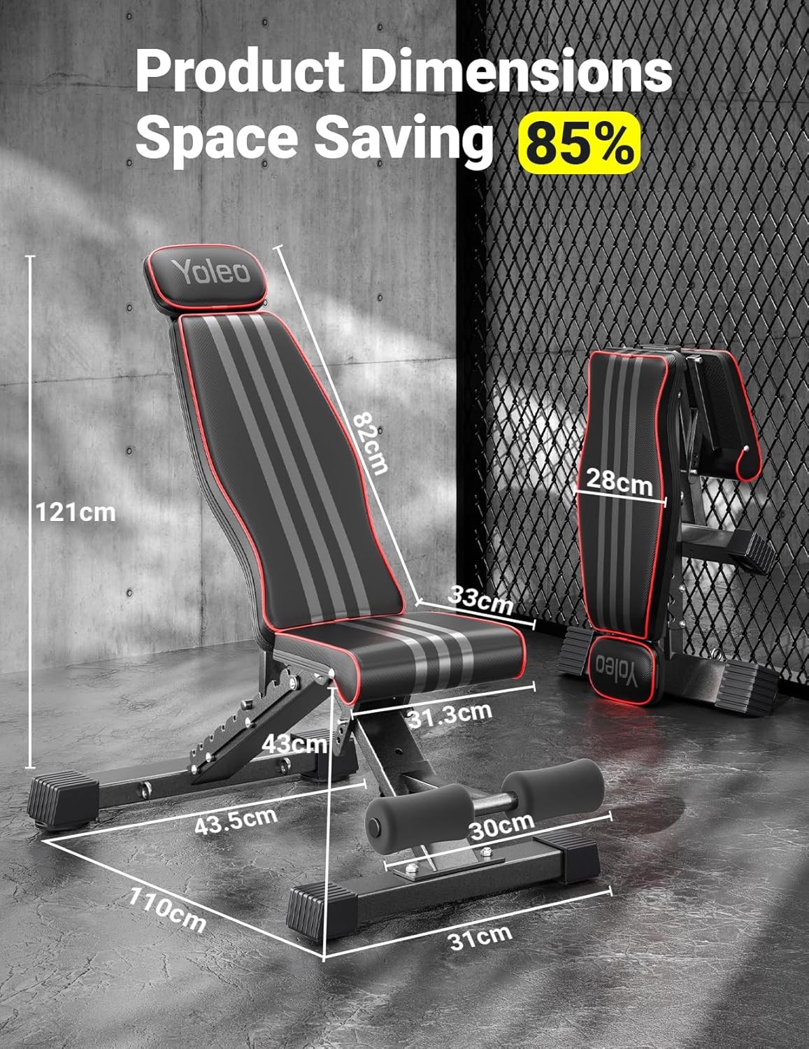 YOLEO Folding Weight Bench Multifunctional with Extended Back and Head Maximum user weight 300 kg