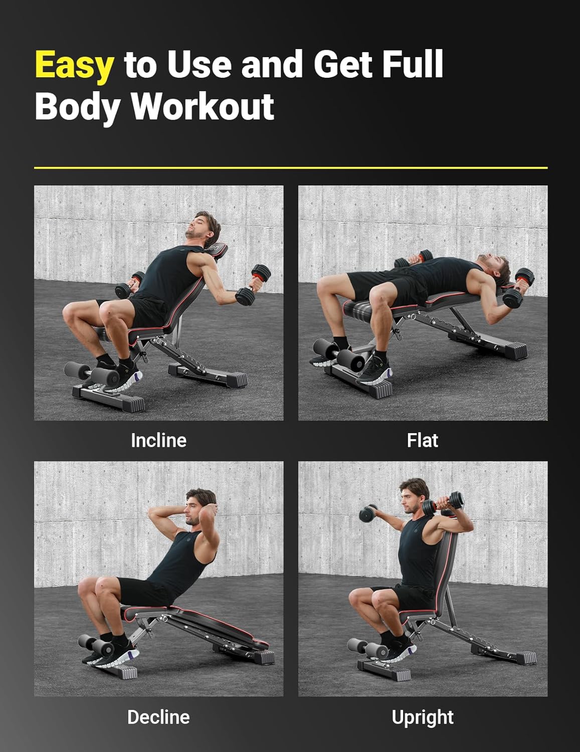 YOLEO Folding Weight Bench Multifunctional with Extended Back and Head Model YOLEO