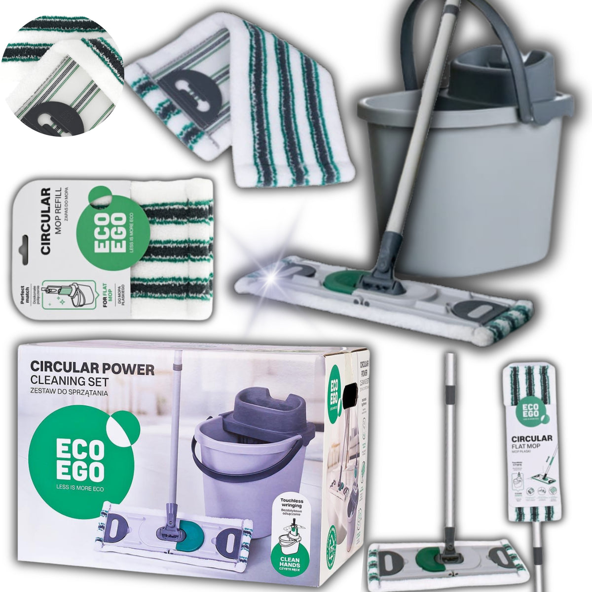 YORK ECO EGO set: Bucket + flat mop + cartridge - eco-friendly materials