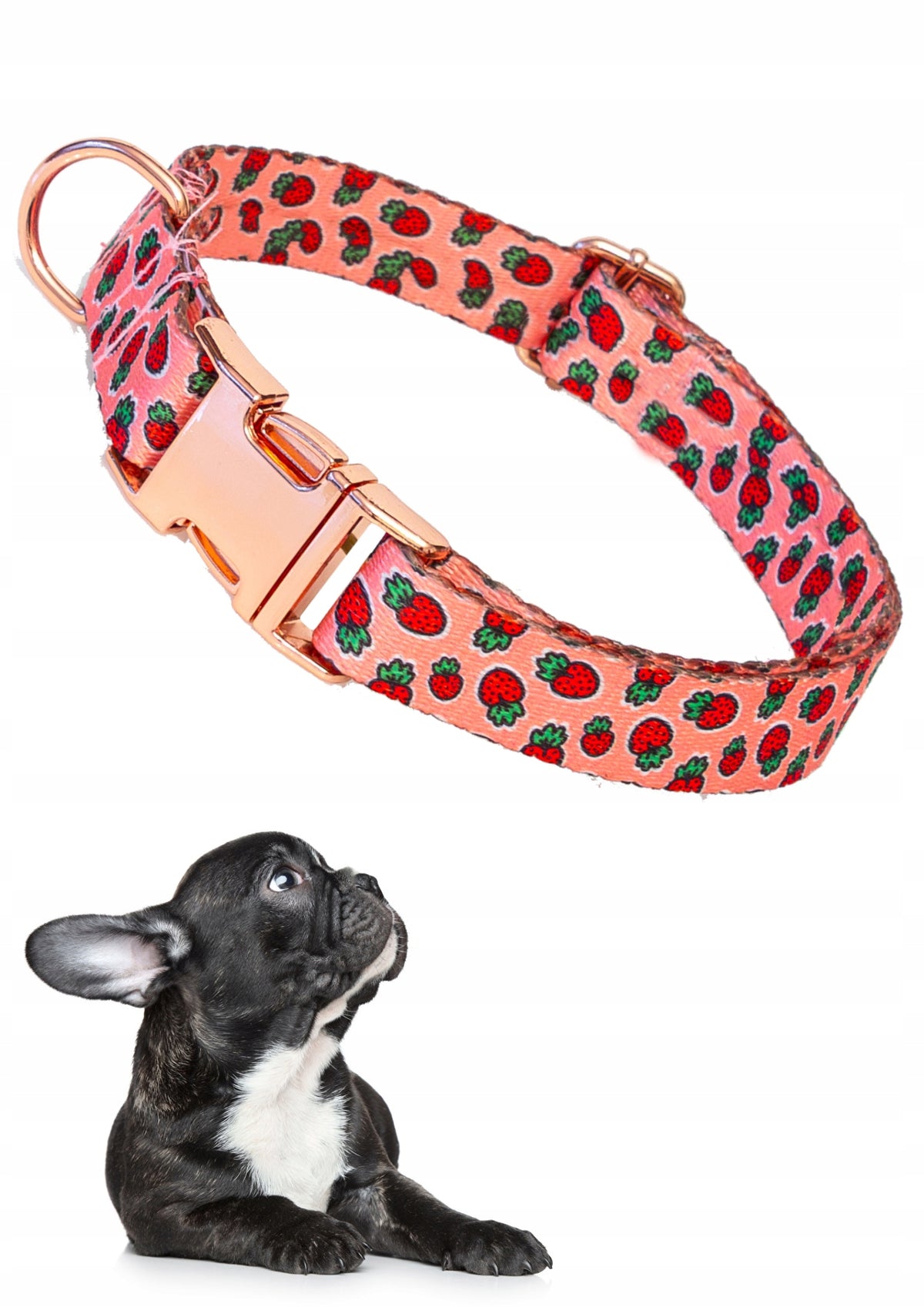 YOURDOG Dog Collar Strawberry Metal Hardware Gold Size S