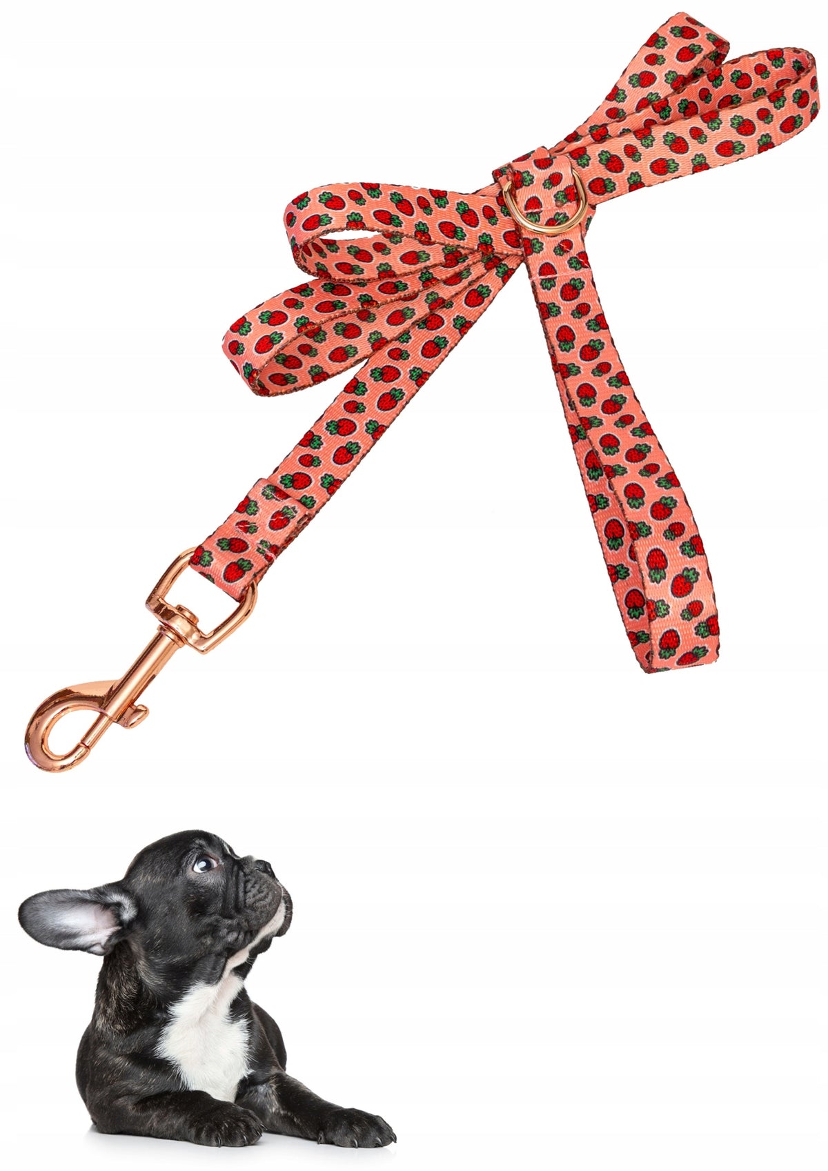 YOURDOG STRAWBERRY LEASH on gold metal hardware