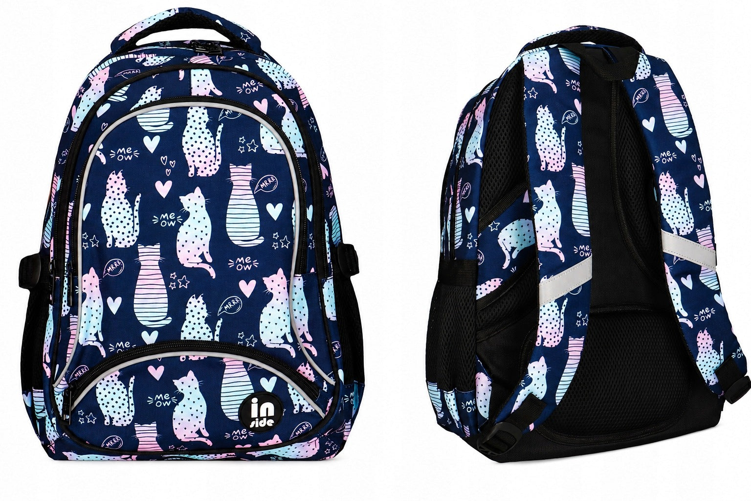 YOUTH SCHOOL BACKPACK 3 CHAMBERS INSIDE CATS OMBRE INCOOD Brand Incood