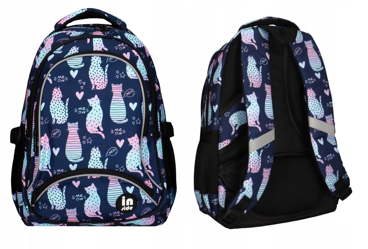 YOUTH SCHOOL BACKPACK 3 CHAMBERS INSIDE CATS OMBRE INCOOD Brand Incood