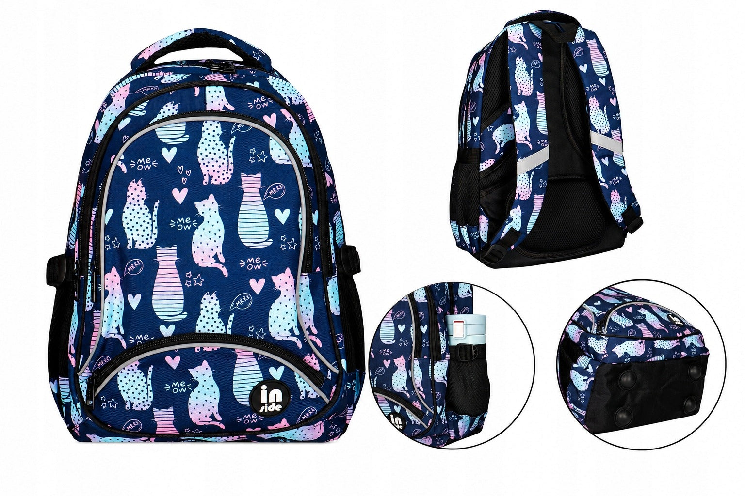 YOUTH SCHOOL BACKPACK 3 CHAMBERS INSIDE CATS OMBRE INCOOD