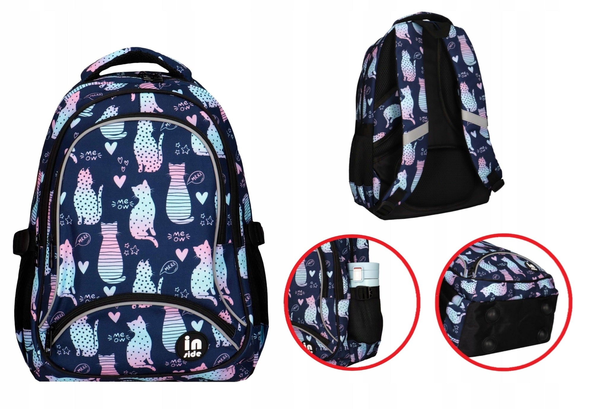 YOUTH SCHOOL BACKPACK 3 CHAMBERS INSIDE CATS OMBRE INCOOD