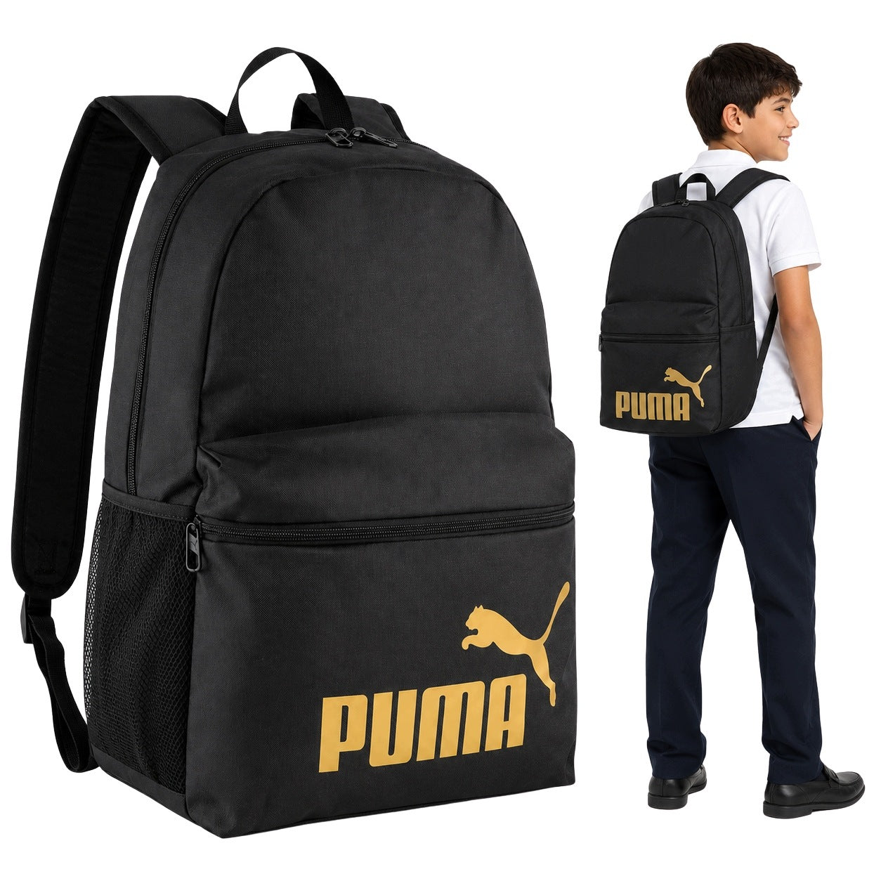YOUTH SCHOOL BACKPACK BLACK GOLD FOR BOY SCHOOL 1-3 4-8 PUMA 22L