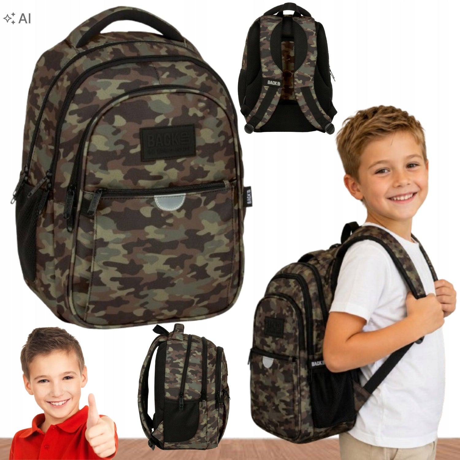 YOUTH SCHOOL BACKPACK FOR BOY BACKUP CAMO CLASS 1-3 24 LITERS