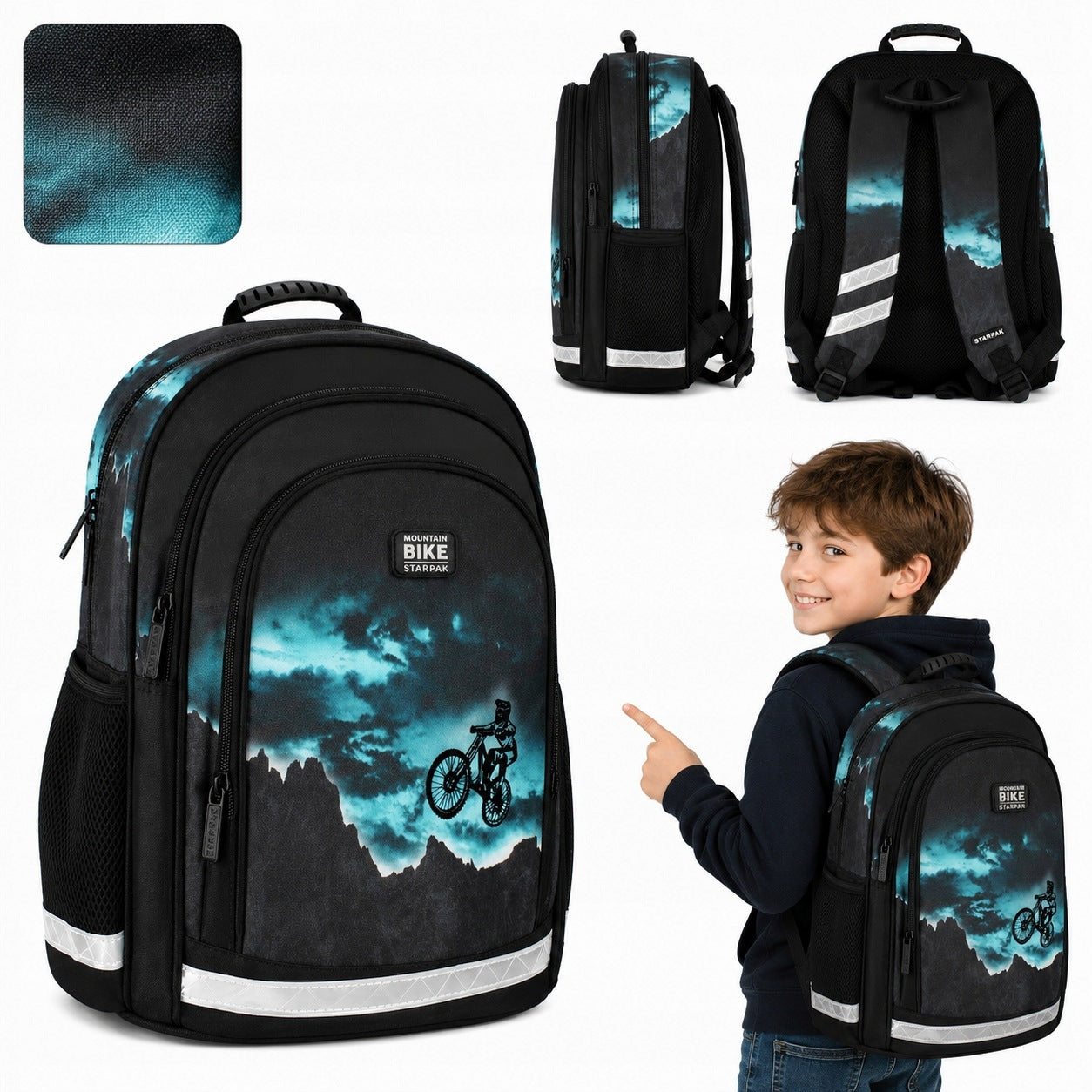 YOUTH SCHOOL BACKPACK FOR BOY GIRL LARGE BIKE STARPAK