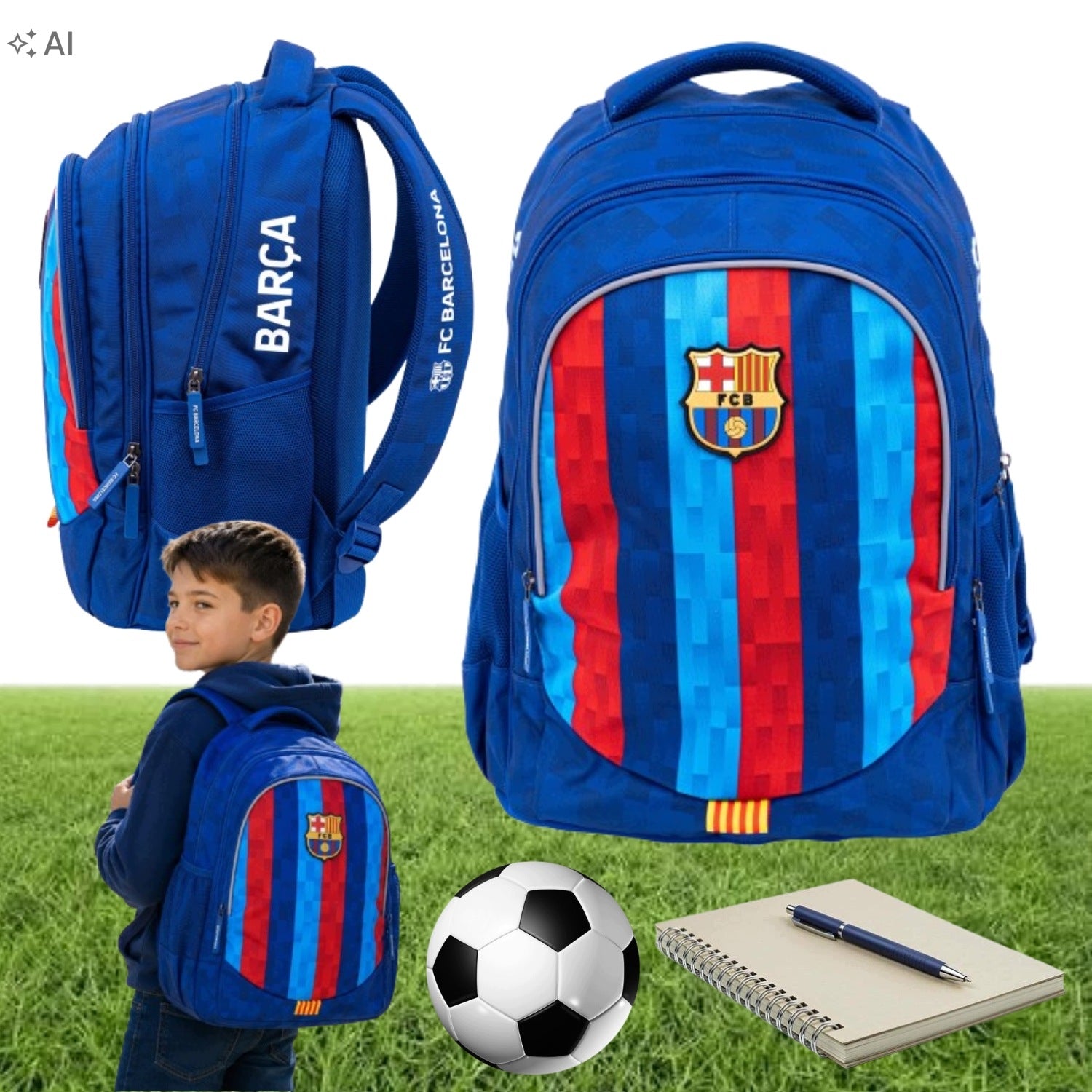 YOUTH SCHOOL BACKPACK FOR BOY SATCHEL CLASS 1-3 FC BARCELONA A4
