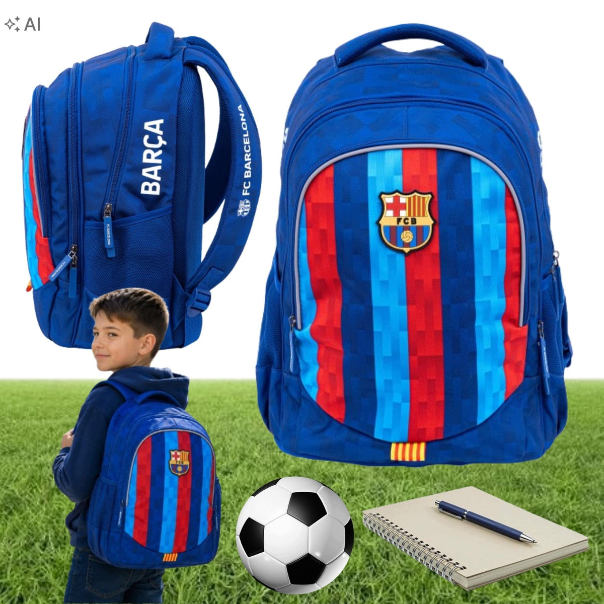 YOUTH SCHOOL BACKPACK FOR BOY SATCHEL CLASS 1-3 FC BARCELONA A4
