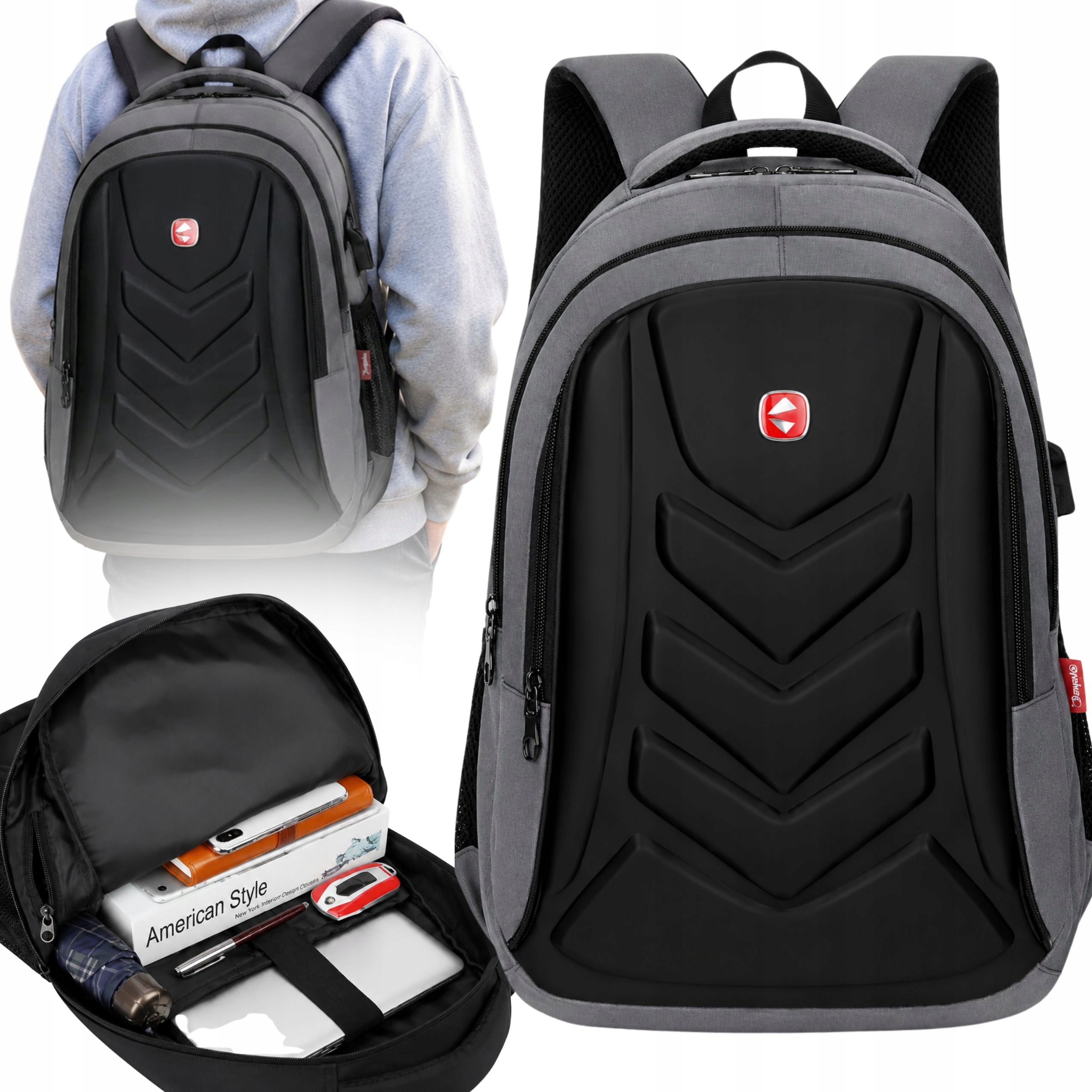 YOUTH SCHOOL BACKPACK FOR BOY WATERPROOF USB GREY