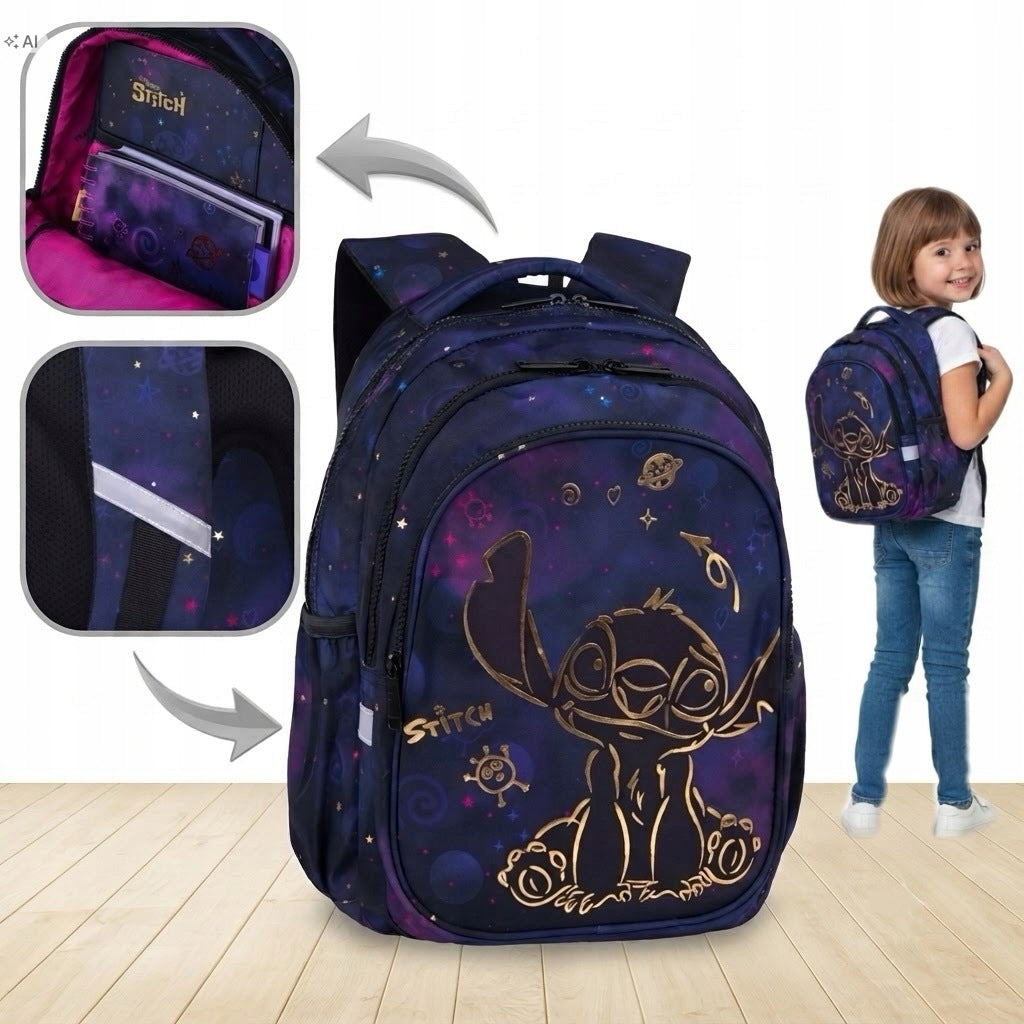 YOUTH SCHOOL BACKPACK FOR GIRLS GRADES 1-3 STITCH STICH GOLD