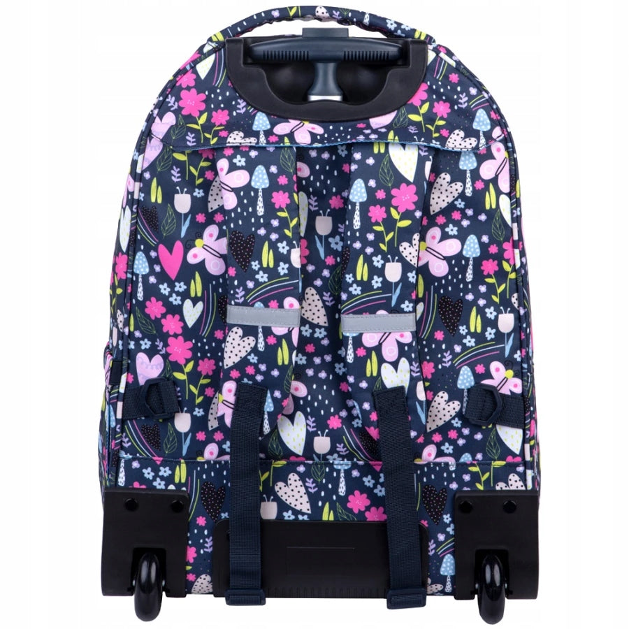 YOUTH SCHOOL BACKPACK FOR GIRLS ON WHEELS WITH FLOWERS HEARTS Manufacturer code F124831