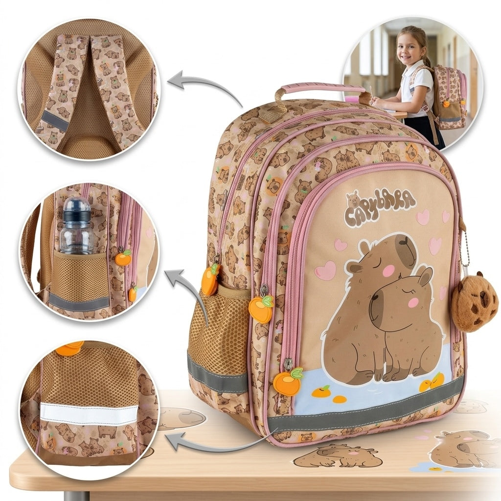 YOUTH SCHOOL BACKPACK FOR GIRLS SATCHEL CAPYBARA STYLE