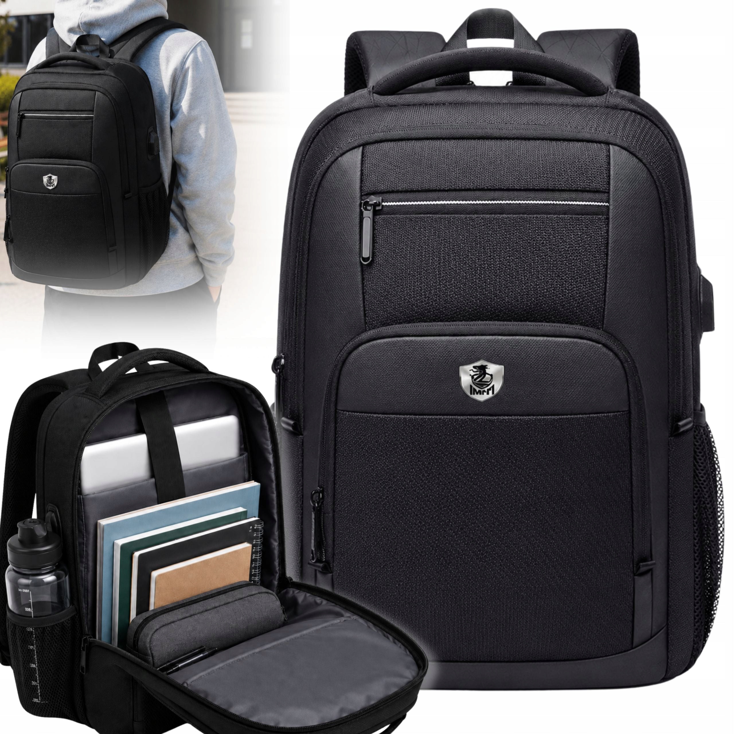 YOUTH SCHOOL BACKPACK FOR SCHOOL ROOMY WATERPROOF BLACK USB