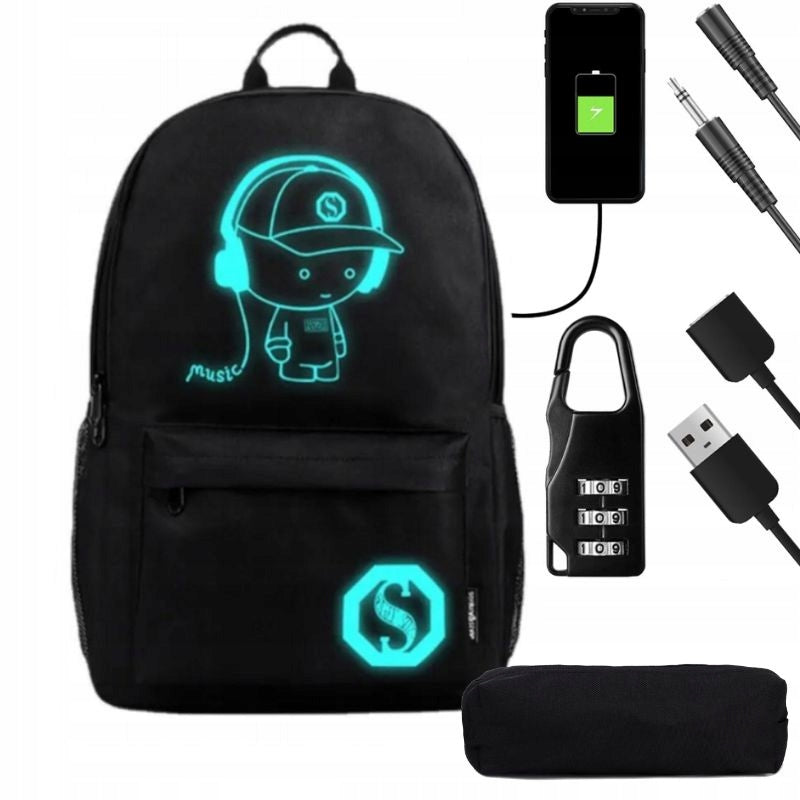YOUTH SCHOOL BACKPACK GLOWING REFLECTIVE USB