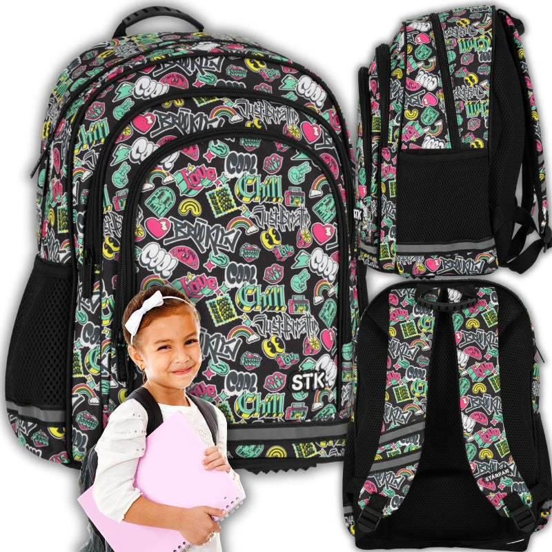 YOUTH SCHOOL BACKPACK LARGE FOR SCHOOL WITH COOL PRINT FOR CHILD