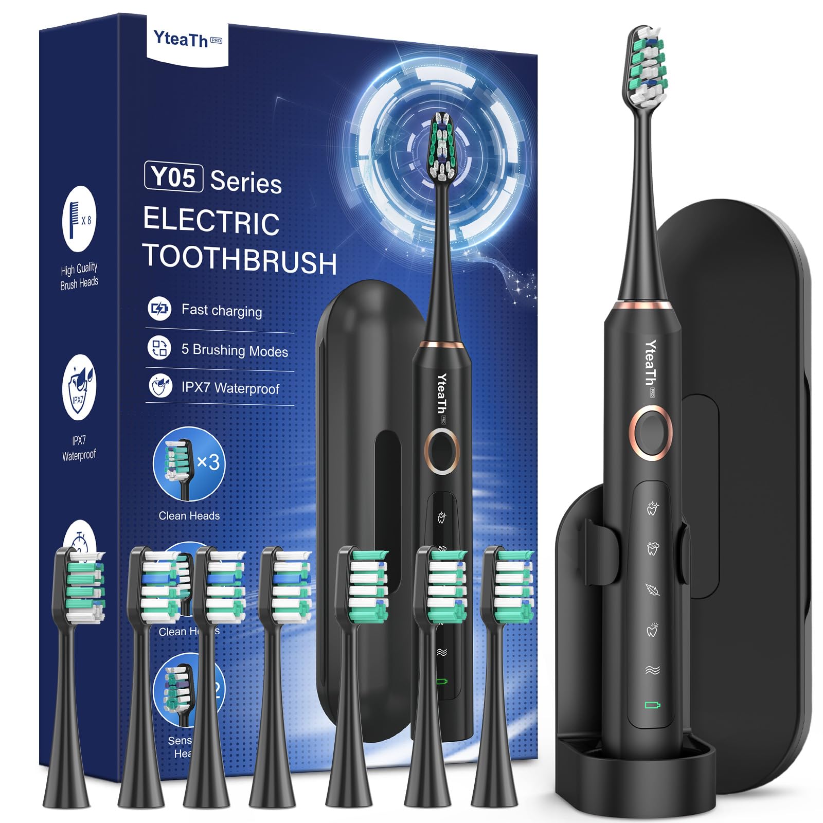 YTEATH PRO Sonic Toothbrush for Adults and Children 8 Heads 5 Modes
