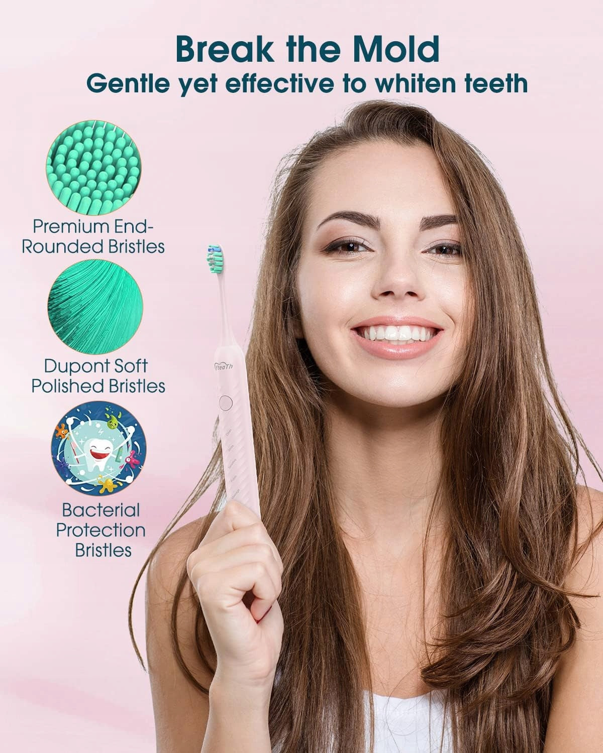 YTEATH Y01 Sonic Toothbrush Pink 5 Modes 5 Tips Timer Packaging status original