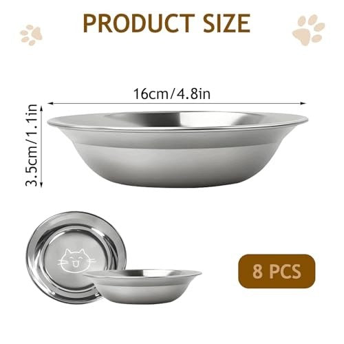 YUDAWN 8PCS STAINLESS STEEL CAT BOWLS 16CM METAL BOWL FOR Brand IDEAL