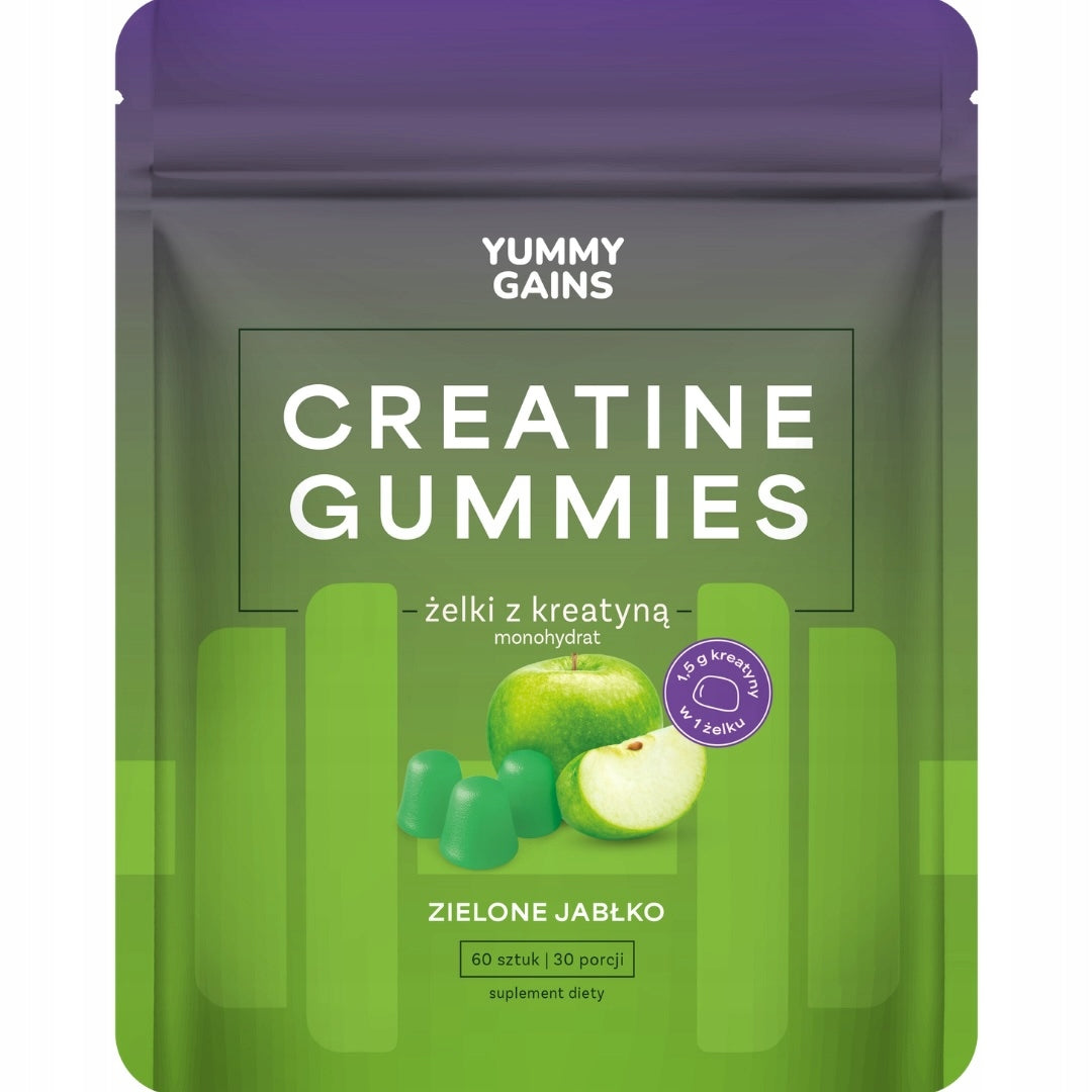 YUMMY GAINS Creatine Gummies 60pcs Monohydrate Creatine Gummies Green Apple