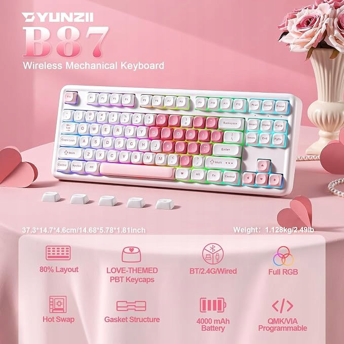 YUNZII B87 Wireless Mechanical Keyboard, Programmable QMK/VIA RGB Manufacturer code B87