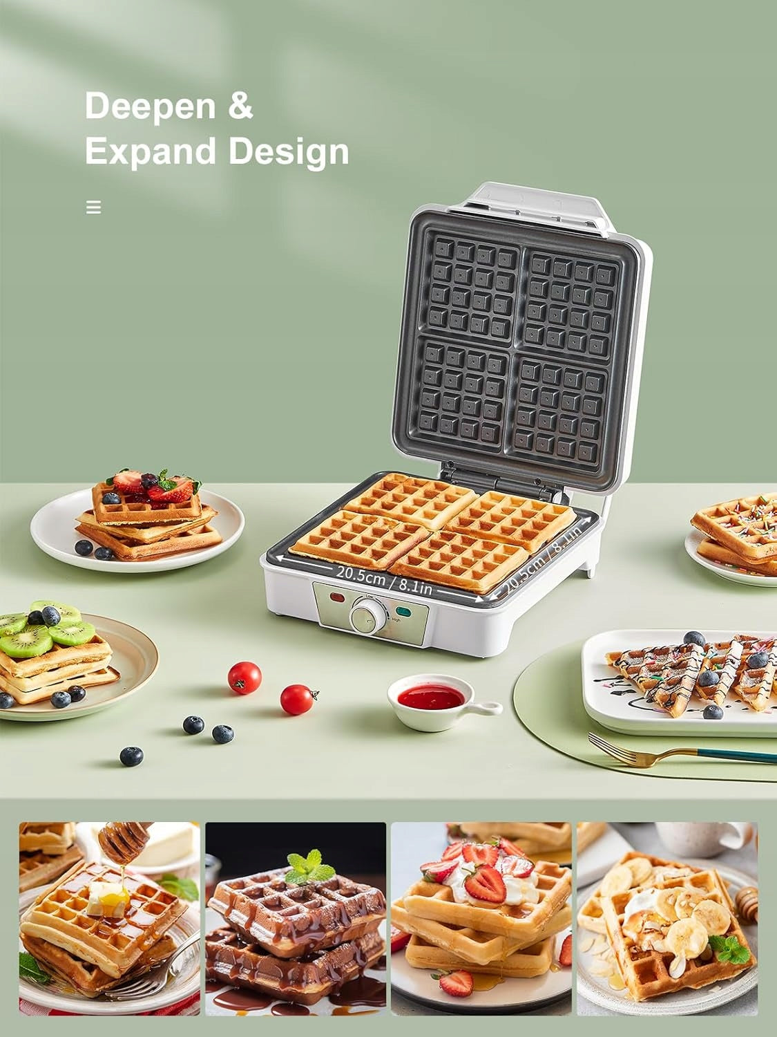 Yabano Waffle iron 4 Belgian waffles 1200W with regulator Brand Yabano