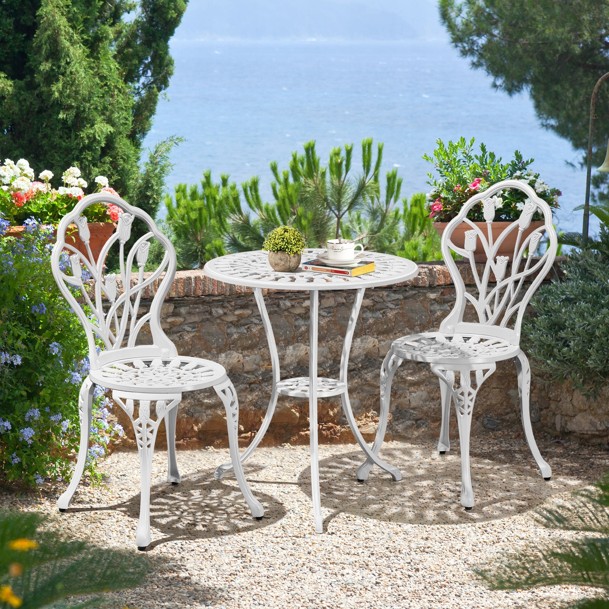 Yaheetech 3-Piece Patio Table Set, 2 Chair 1 White Table Color white