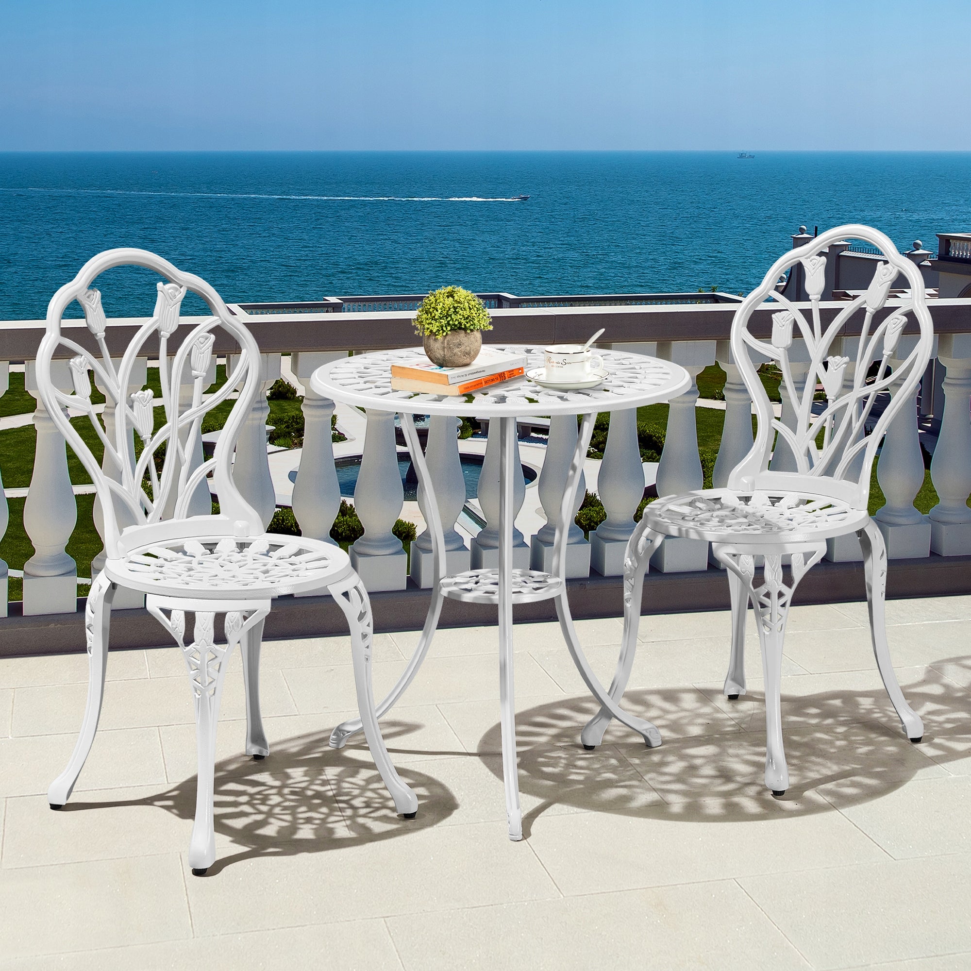 Yaheetech 3-Piece Patio Table Set, 2 Chair 1 White Table Main material metal