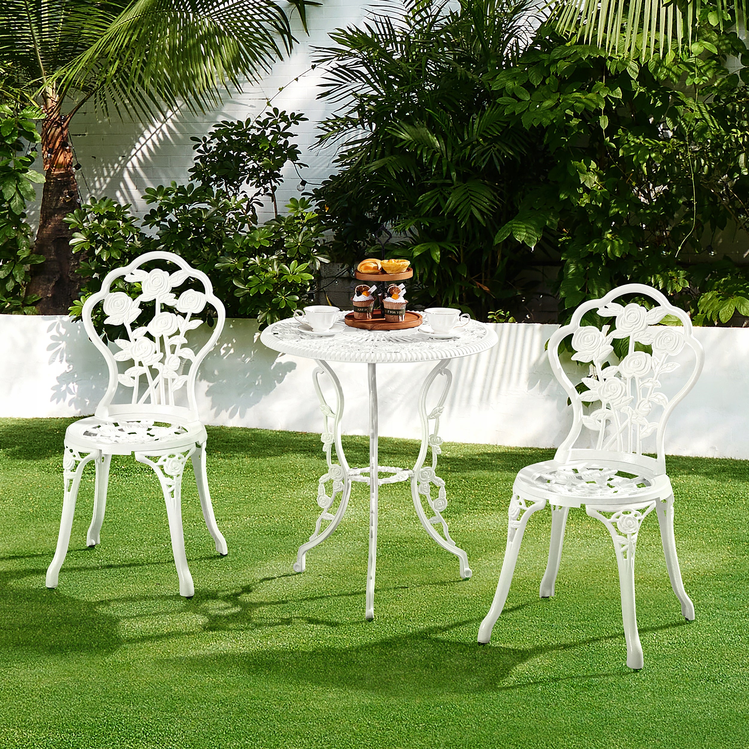 Yaheetech 3-Piece Patio Table Set, 2 Chair, 1 White Table Main material metal