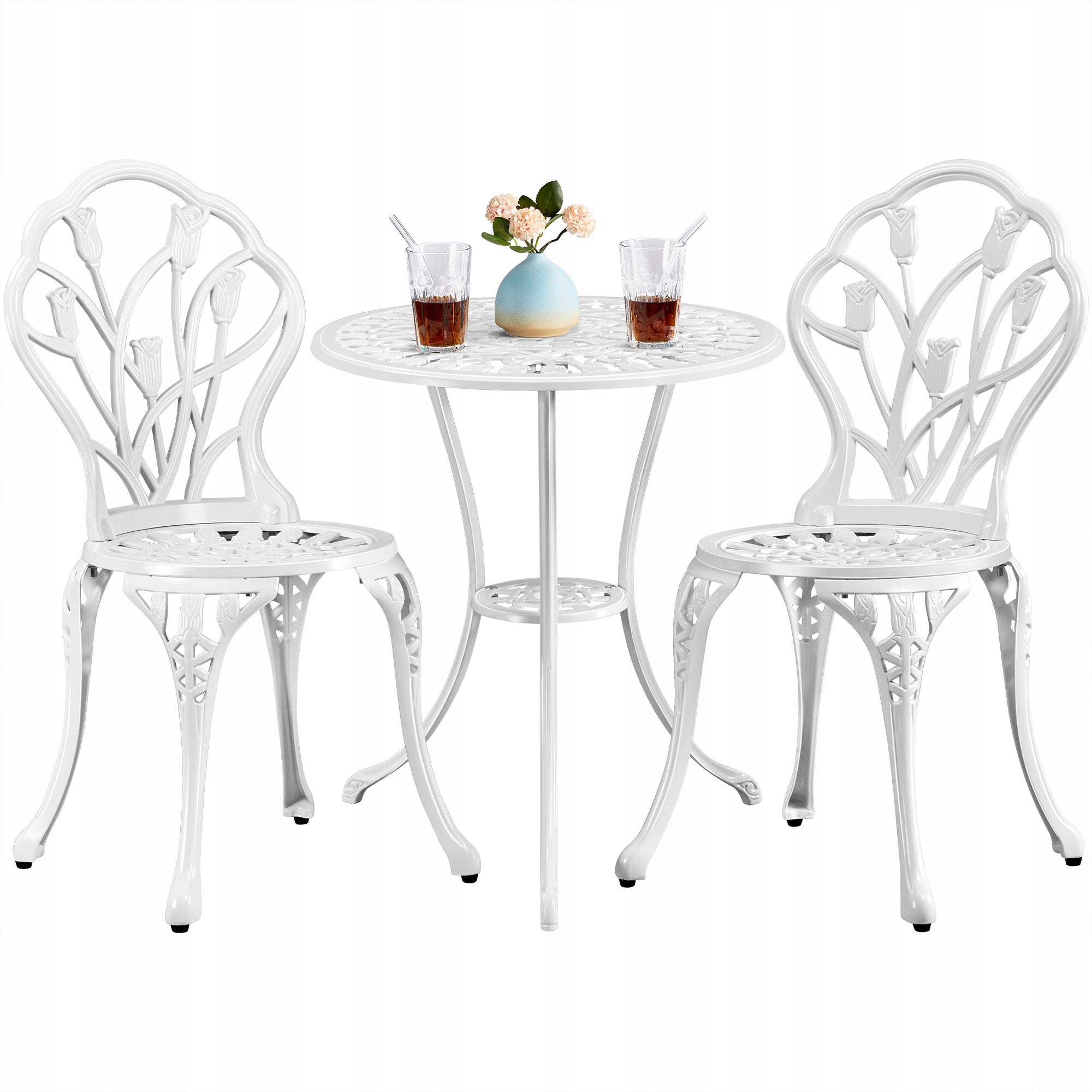 Yaheetech 3-Piece Patio Table Set, 2 Chair 1 White Table
