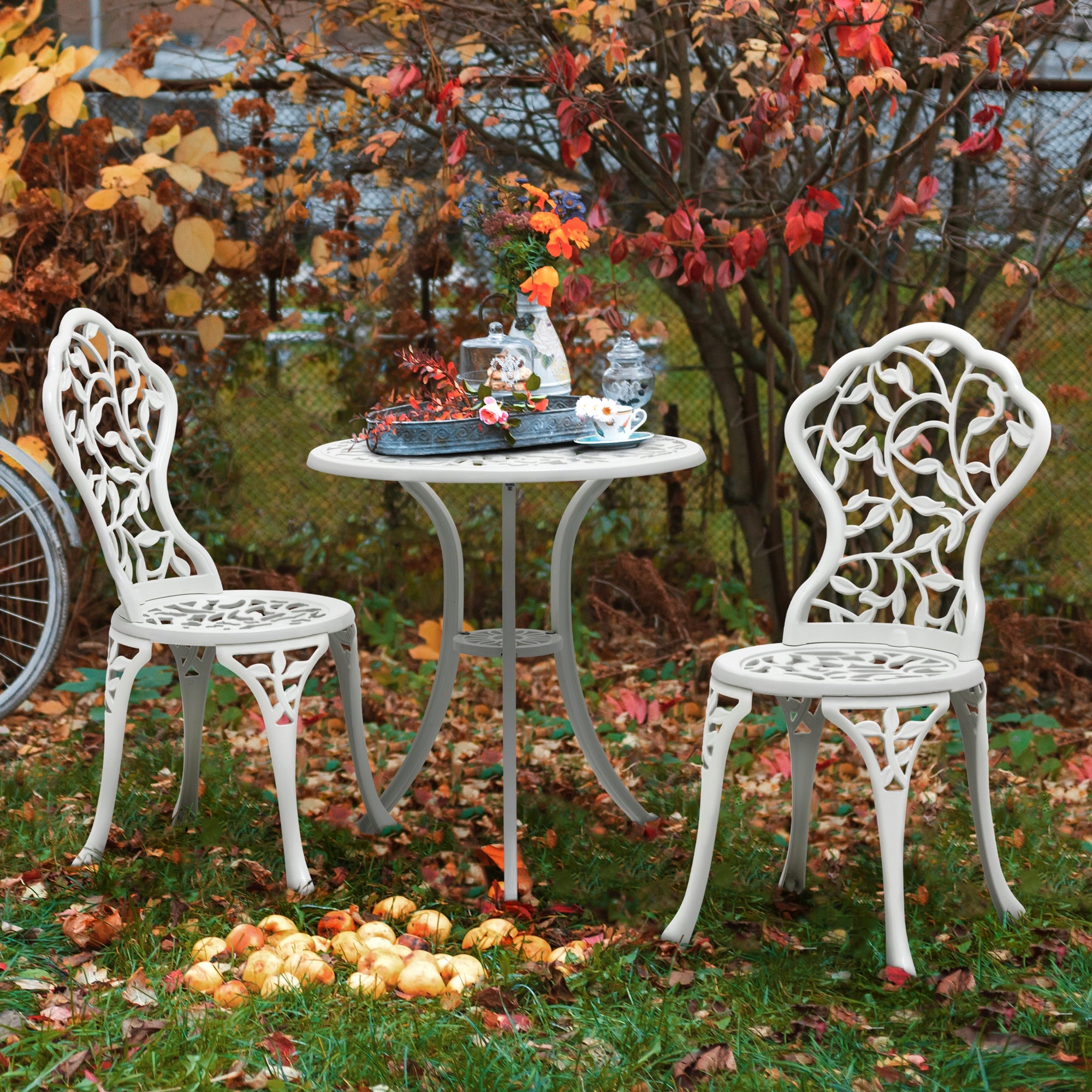 Yaheetech 3-Piece Set Table and Chair Bistro for Patio White Color white