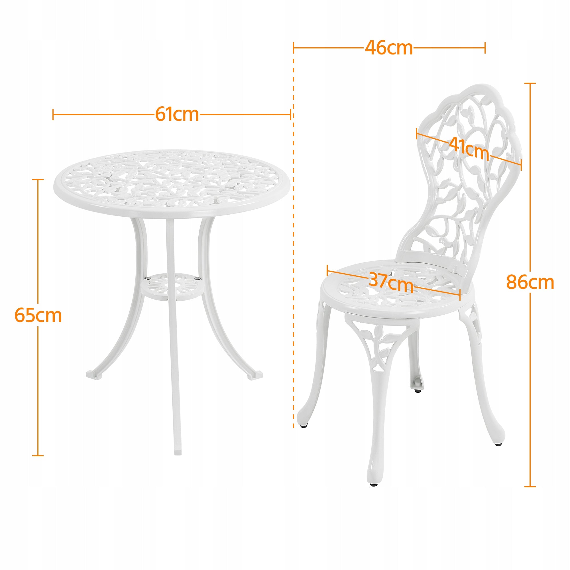 Yaheetech 3-Piece Set Table and Chair Bistro for Patio White Main material metal