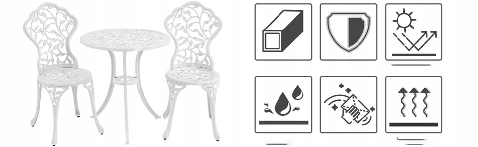 Yaheetech 3-Piece Set Table and Chair Bistro for Patio White Packaging status original