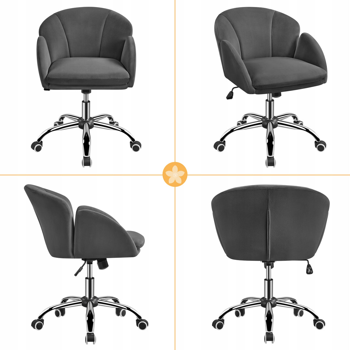 Yaheetech Velvet Rolling Desk Chair with Armrests Dark Grey Packaging status original
