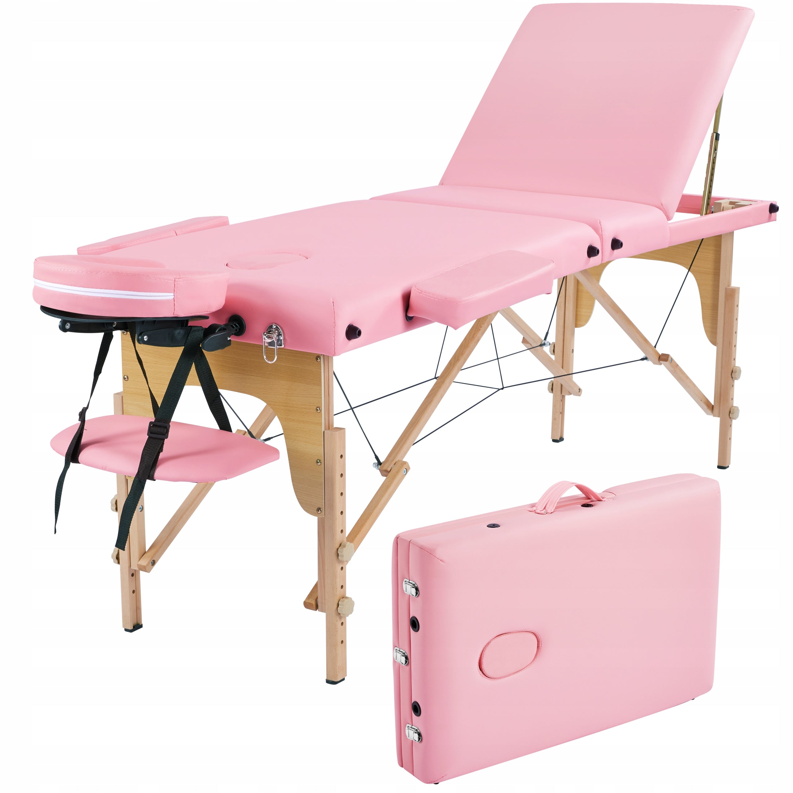 Yaheetech Wooden Adjustable Portable Massage Table, 213x80 cm, Pink Brand no brand