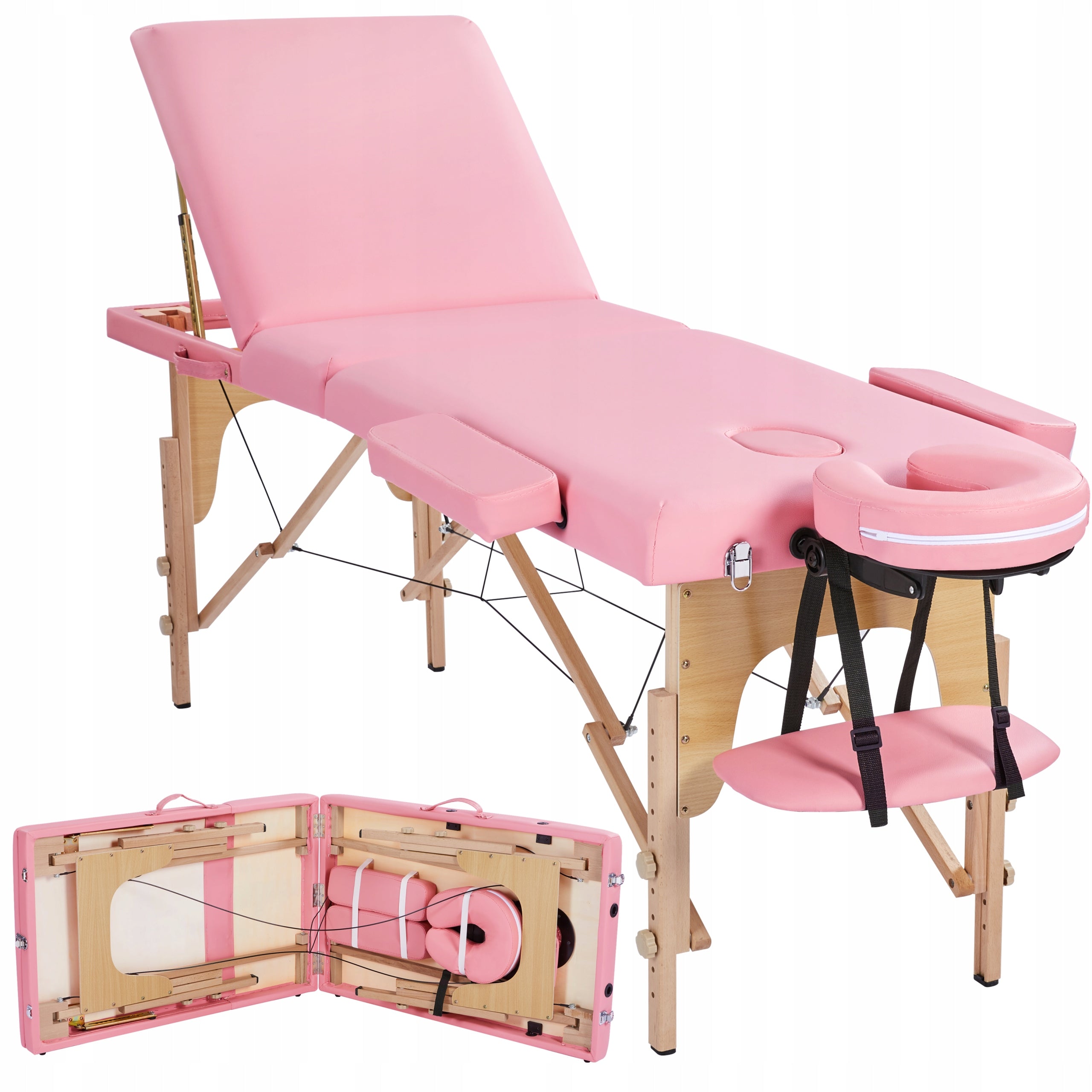 Yaheetech Wooden Adjustable Portable Massage Table, 213x80 cm, Pink Manufacturer code Y0020670