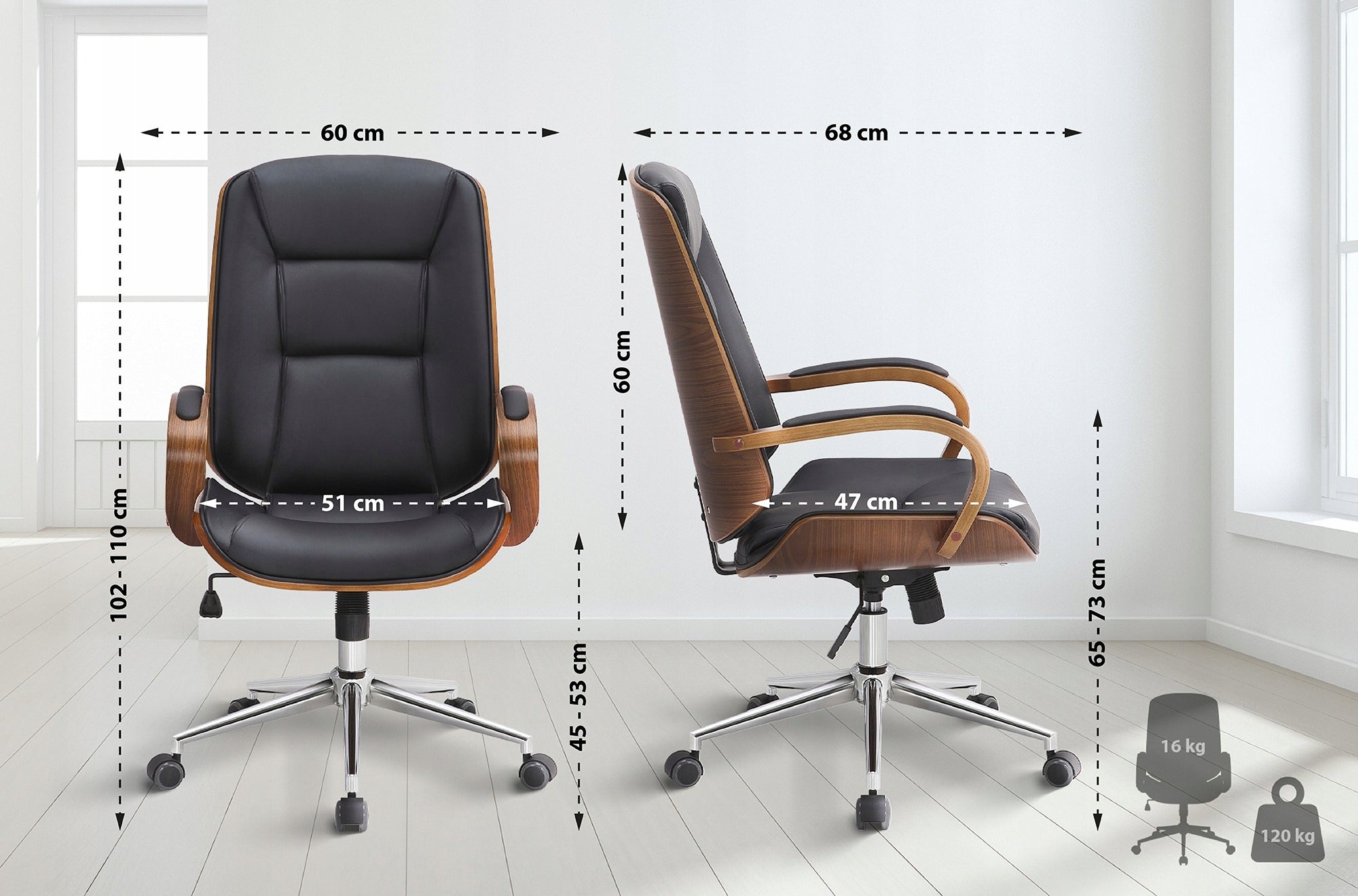 Yankton Office Chair, Walnut/Black Packaging status original