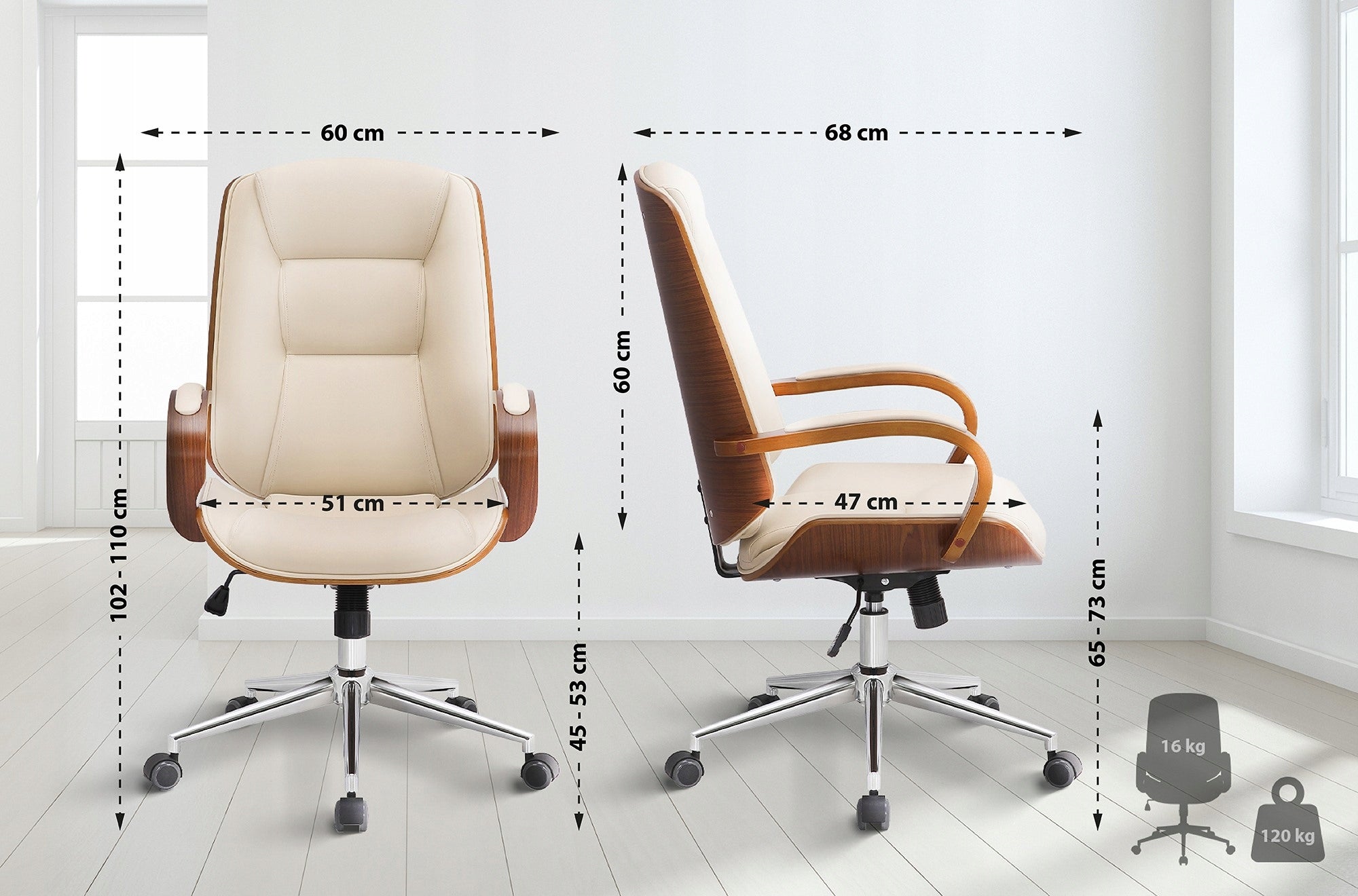 Yankton office chair, walnut/cream Packaging status original