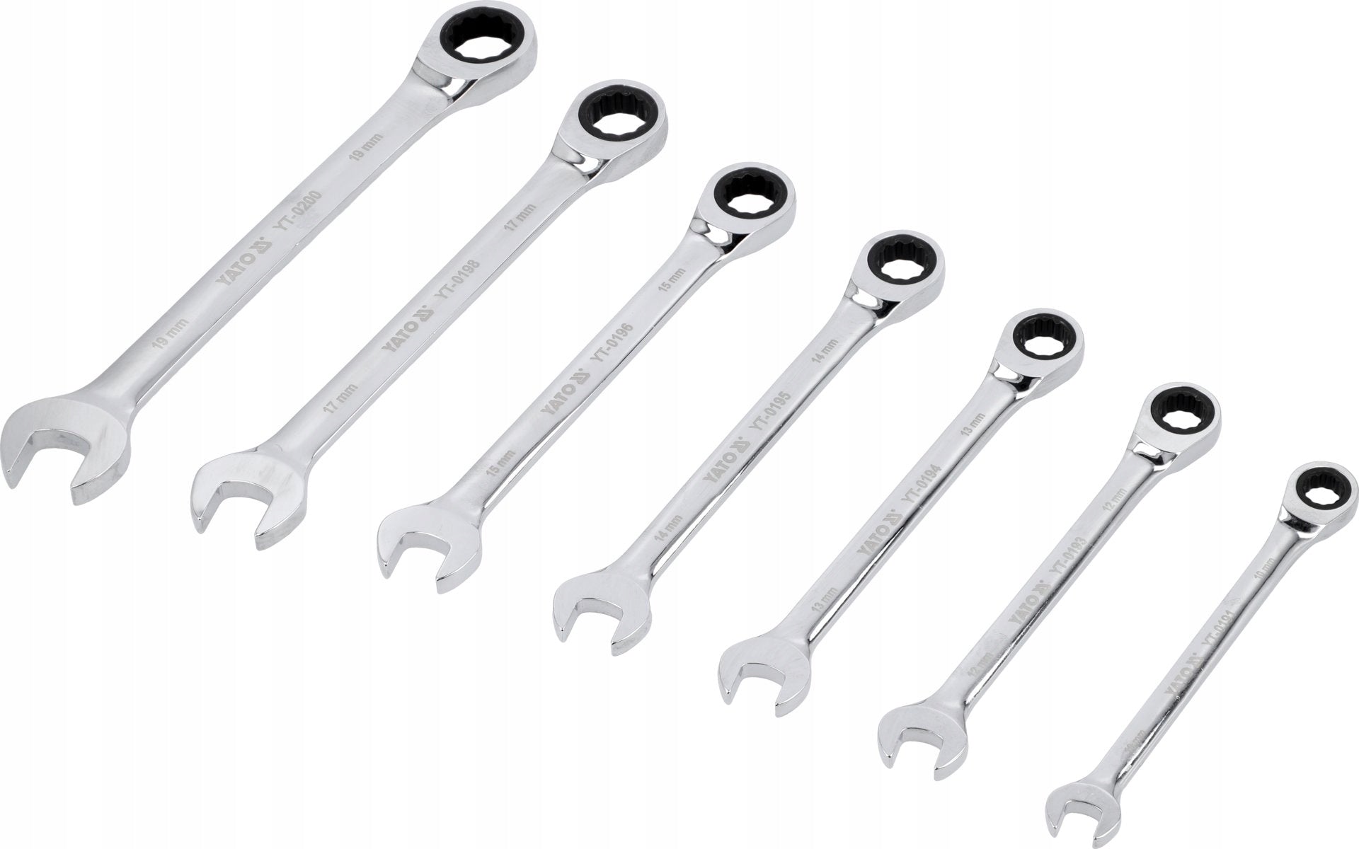 Yato YT-0208 Wrenches Flat Eye Ratchet Wrench Set 7pcs 10-19mm Brand Yato